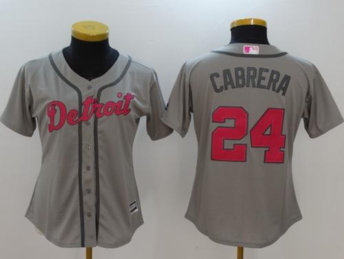 Tigers #24 Miguel Cabrera Grey Mother's Day Cool Base Women's Stitched MLB Jersey