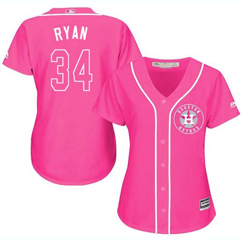 Astros #34 Nolan Ryan Pink Fashion Women's Stitched MLB Jersey