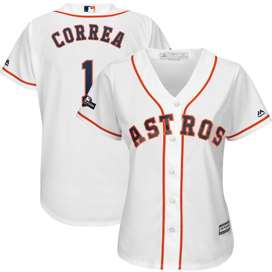 Houston Astros #1 Carlos Correa Majestic Women's 2019 Postseason Official Cool Base Player Jersey White
