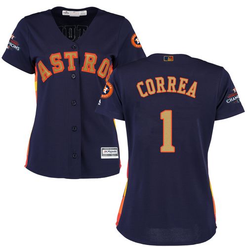 Astros #1 Carlos Correa Navy Blue 2018 Gold Program Cool Base Women's Stitched MLB Jersey