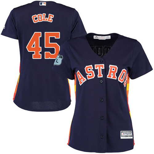 Astros #45 Gerrit Cole Navy Blue Alternate Women's Stitched MLB Jersey