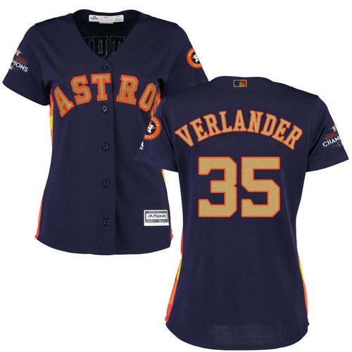 Astros #35 Justin Verlander Navy Blue 2018 Gold Program Cool Base Women's Stitched MLB Jersey