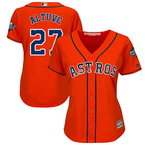 Astros #27 Jose Altuve Orange Alternate 2019 World Series Bound Women's Stitched MLB Jersey