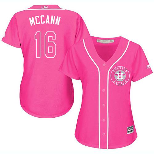 Astros #16 Brian McCann Pink Fashion Women's Stitched MLB Jersey