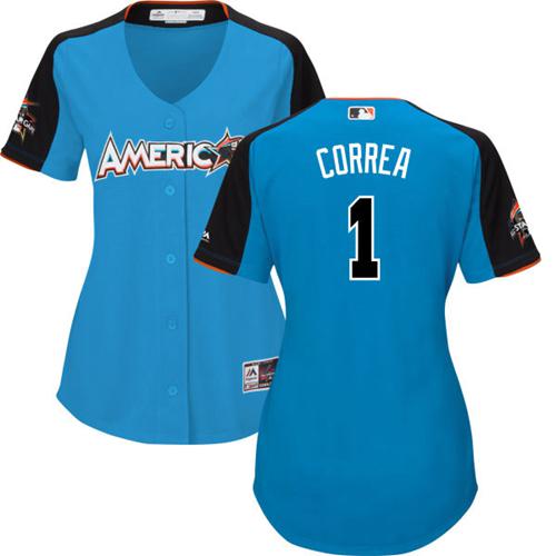 Astros #1 Carlos Correa Blue 2017 All-Star American League Women's Stitched MLB Jersey