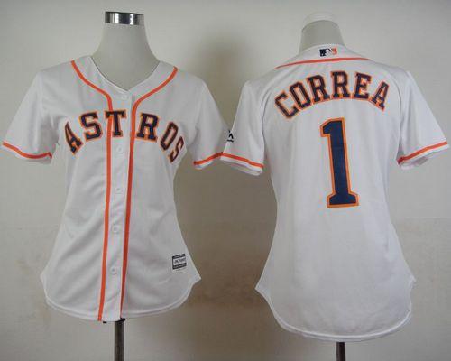 Astros #1 Carlos Correa White Home Women's Stitched MLB Jersey