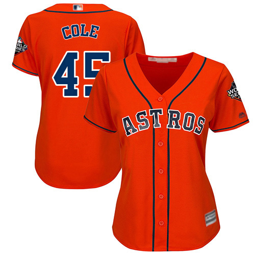Astros #45 Gerrit Cole Orange Alternate 2019 World Series Bound Women's Stitched MLB Jersey