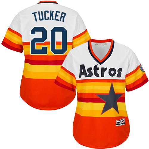 Astros #20 Preston Tucker White/Orange Alternate Cooperstown Women's Stitched MLB Jersey