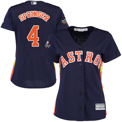 Astros #4 George Springer Navy Blue Alternate 2019 World Series Bound Women's Stitched MLB Jersey