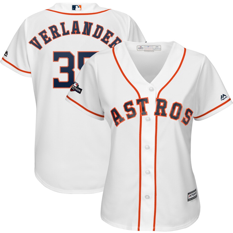 Houston Astros #35 Justin Verlander Majestic Women's 2019 Postseason Official Cool Base Player Jersey White