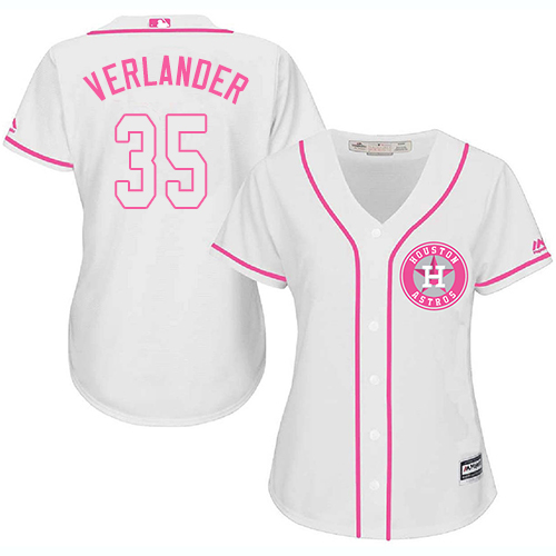 Astros #35 Justin Verlander White/Pink Fashion Women's Stitched MLB Jersey