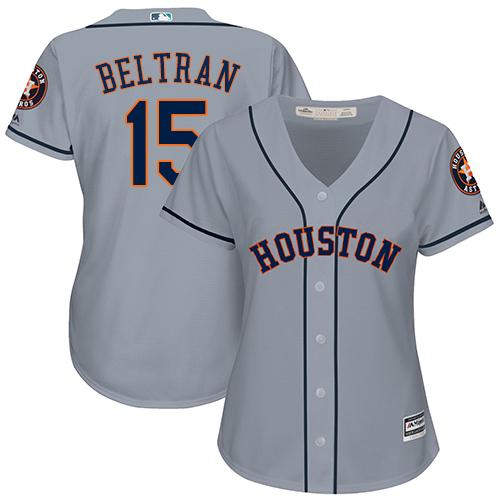 Astros #15 Carlos Beltran Grey Road Women's Stitched MLB Jersey