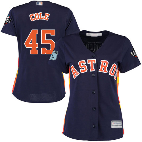 Astros #45 Gerrit Cole Navy Blue Alternate 2019 World Series Bound Women's Stitched MLB Jersey