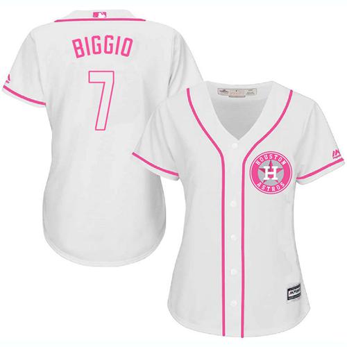 Astros #7 Craig Biggio White/Pink Fashion Women's Stitched MLB Jersey