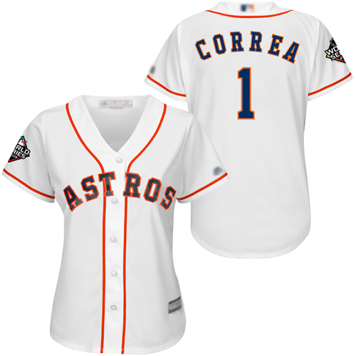 Astros #1 Carlos Correa White Home 2019 World Series Bound Women's Stitched MLB Jersey