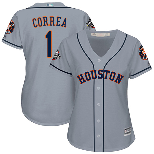 Astros #1 Carlos Correa Grey Road 2019 World Series Bound Women's Stitched MLB Jersey