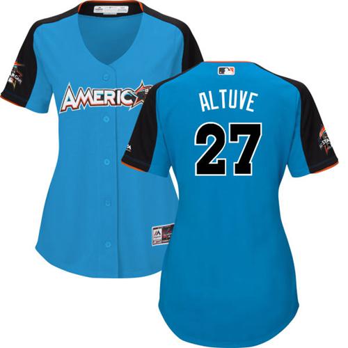 Astros #27 Jose Altuve Blue 2017 All-Star American League Women's Stitched MLB Jersey