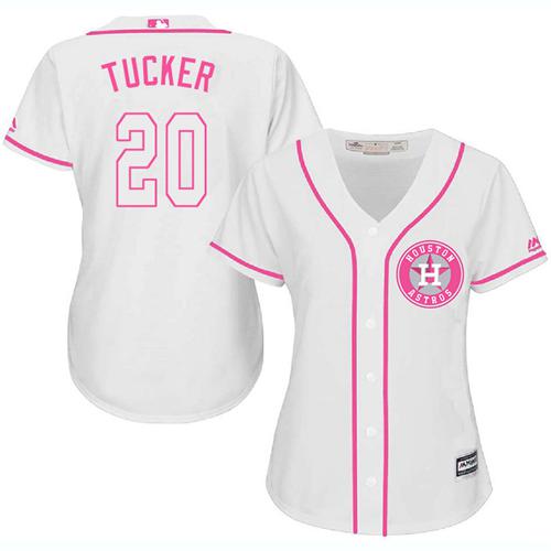 Astros #20 Preston Tucker White/Pink Fashion Women's Stitched MLB Jersey