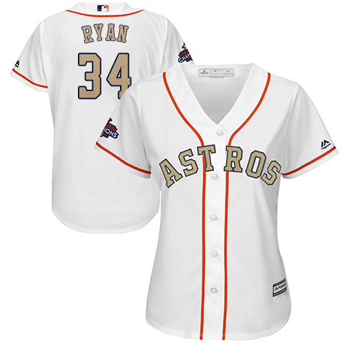 Astros #34 Nolan Ryan White 2018 Gold Program Cool Base Women's Stitched MLB Jersey
