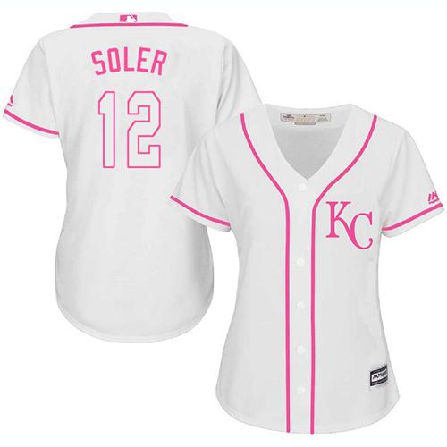 Royals #12 Jorge Soler White/Pink Fashion Women's Stitched MLB Jersey