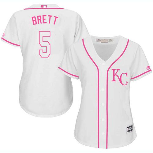 Royals #5 George Brett White/Pink Fashion Women's Stitched MLB Jersey