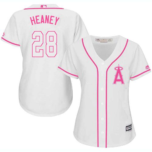 Angels #28 Andrew Heaney White/Pink Fashion Women's Stitched MLB Jersey