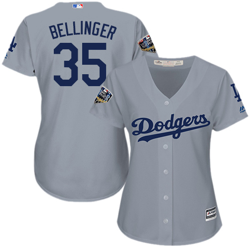 Dodgers #35 Cody Bellinger Grey Alternate Road 2018 World Series Women's Stitched MLB Jersey