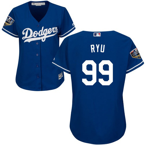 Dodgers #99 Hyun-Jin Ryu Blue Alternate 2018 World Series Women's Stitched MLB Jersey