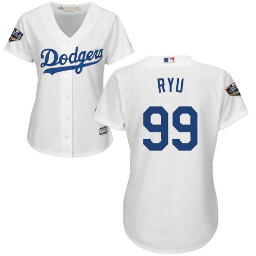 Dodgers #99 Hyun-Jin Ryu White Home 2018 World Series Women's Stitched MLB Jersey