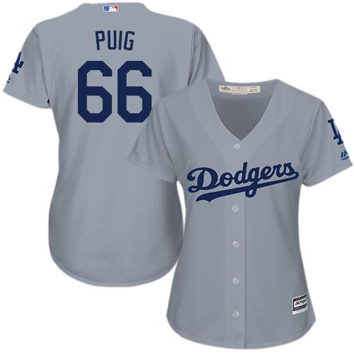 Dodgers #66 Yasiel Puig Grey Alternate Road Women's Stitched MLB Jersey