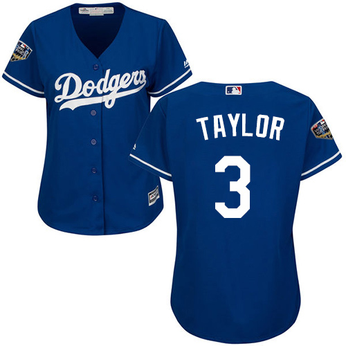 Dodgers #3 Chris Taylor Blue Alternate 2018 World Series Women's Stitched MLB Jersey