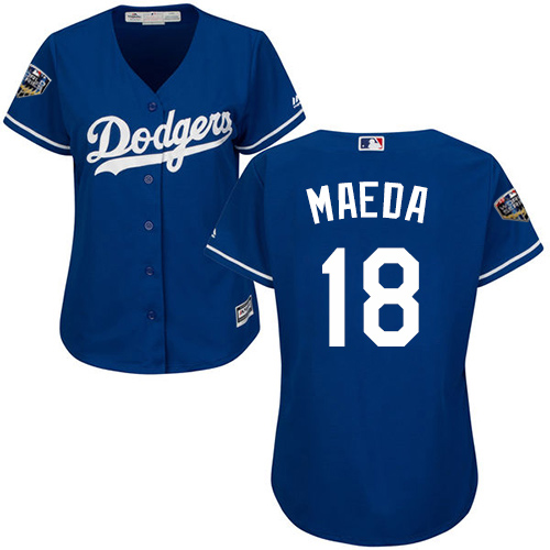 Dodgers #18 Kenta Maeda Blue Alternate 2018 World Series Women's Stitched MLB Jersey