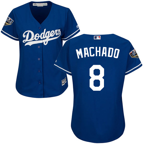 Dodgers #8 Manny Machado Blue Alternate 2018 World Series Women's Stitched MLB Jersey