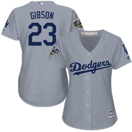 Dodgers #23 Kirk Gibson Grey Alternate Road 2018 World Series Women's Stitched MLB Jersey