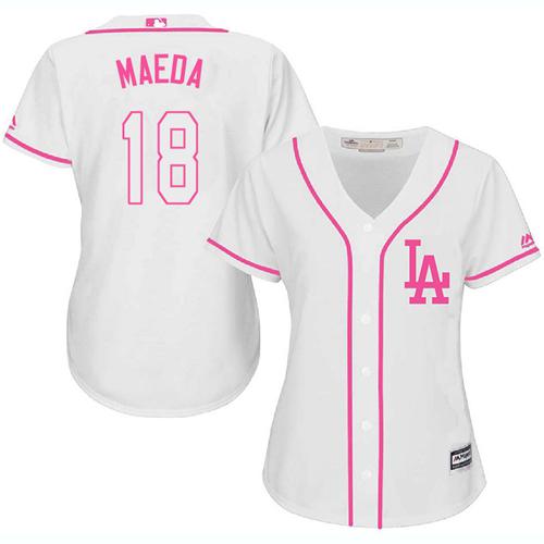 Dodgers #18 Kenta Maeda White/Pink Fashion Women's Stitched MLB Jersey