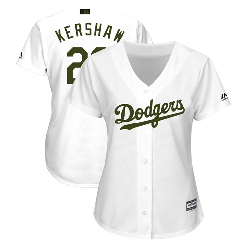 Dodgers #22 Clayton Kershaw White 2018 Memorial Day Cool Base Women's Stitched MLB Jersey