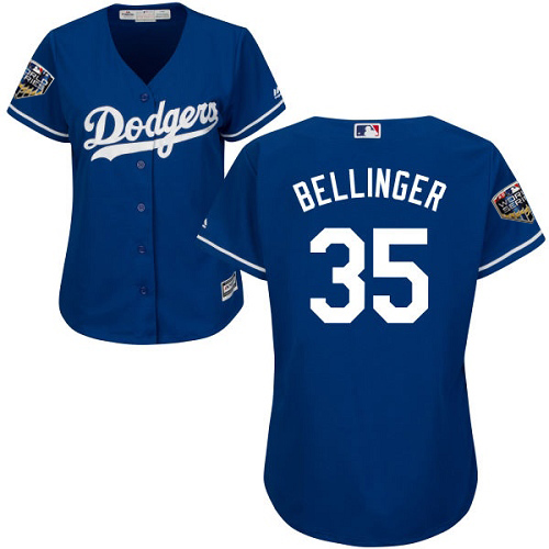 Dodgers #35 Cody Bellinger Blue Alternate 2018 World Series Women's Stitched MLB Jersey