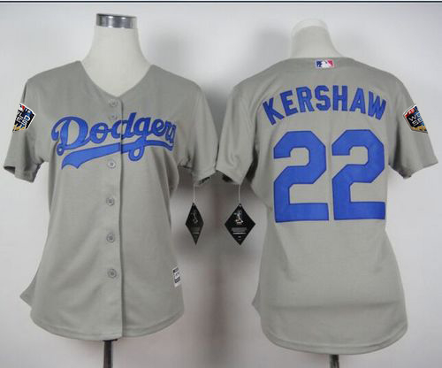 Dodgers #22 Clayton Kershaw Grey Alternate Road 2018 World Series Women's Stitched MLB Jersey