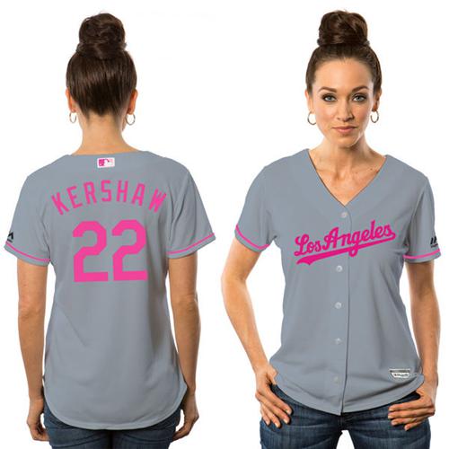 Dodgers #22 Clayton Kershaw Grey Mother's Day Cool Base Women's Stitched MLB Jersey
