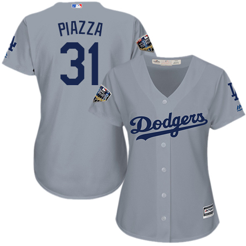 Dodgers #31 Mike Piazza Grey Alternate Road 2018 World Series Women's Stitched MLB Jersey