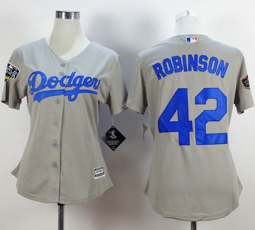 Dodgers #42 Jackie Robinson Grey Alternate Road 2018 World Series Women's Stitched MLB Jersey