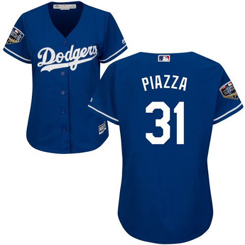 Dodgers #31 Mike Piazza Blue Alternate 2018 World Series Women's Stitched MLB Jersey