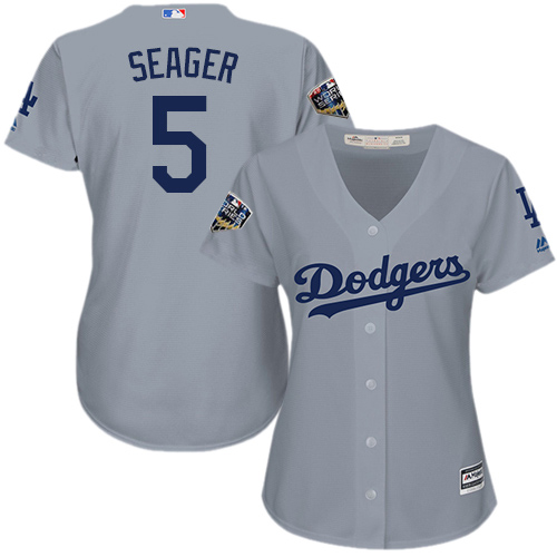 Dodgers #5 Corey Seager Grey Alternate Road 2018 World Series Women's Stitched MLB Jersey