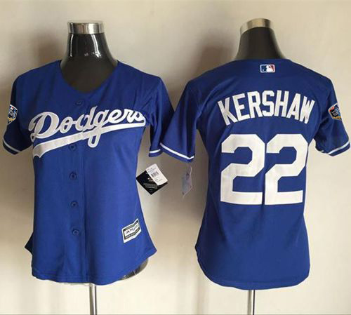 Dodgers #22 Clayton Kershaw Blue Alternate 2018 World Series Women's Stitched MLB Jersey