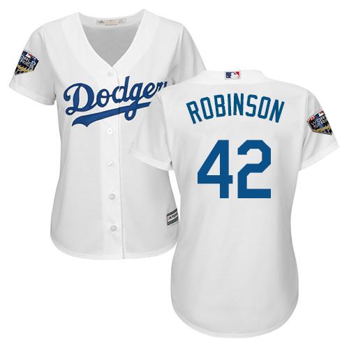 Dodgers #42 Jackie Robinson White Home 2018 World Series Women's Stitched MLB Jersey