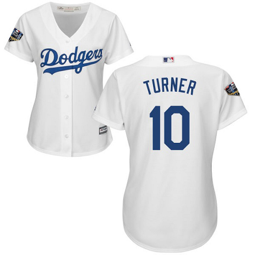 Dodgers #10 Justin Turner White Home 2018 World Series Women's Stitched MLB Jersey