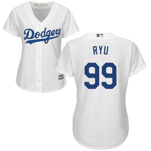 Dodgers #99 Hyun-Jin Ryu White Home Women's Stitched MLB Jersey