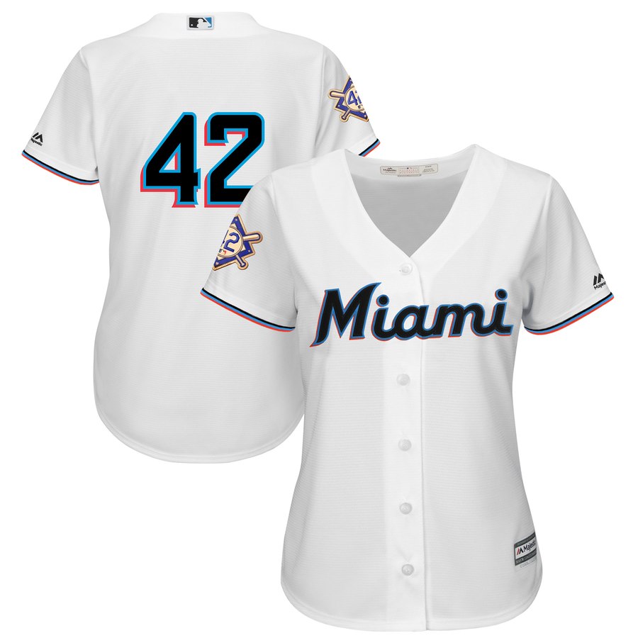 Miami Marlins 42 Majestic Womens 2019 Jackie Robinson Day Official Cool Base Jersey White