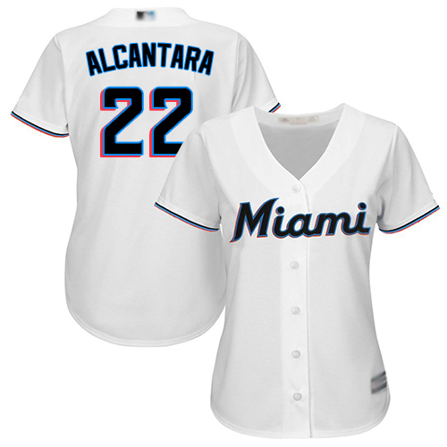 Marlins #22 Sandy Alcantara White Home Women's Stitched MLB Jersey