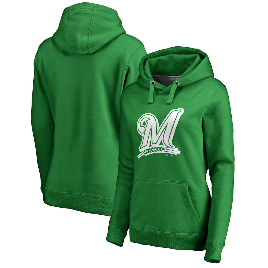 Milwaukee Brewers Majestic Women's St. Patrick's Day White Logo Pullover Hoodie Kelly Green